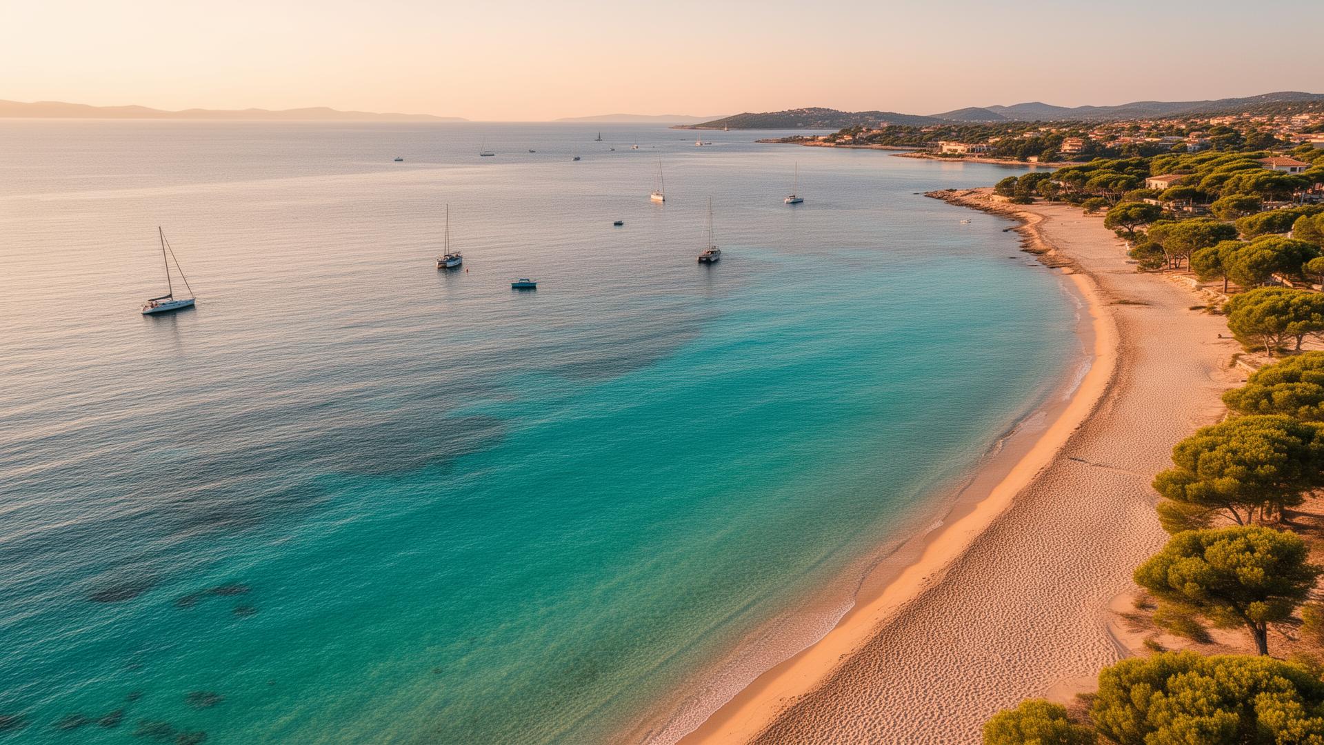 Vue aérienne d'une plage turquoise du sud de la France